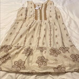 J.Jill Cream and Brown Cotton Summer Sleeveless dress Sz L